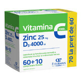 Vitamina C 1000 mg + Zn 25 mg + D3 4000UI, 60 + 10 comprimate filmate, Fiterman