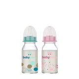 Biberón de vidrio decorado, 0-24 meses, 120 ml, BabyNova