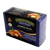 Jabón Activo Champú sólido contra la caída del cabello argán, nuez, leche, seda, 5 plantas 100 g, Verre de Nature