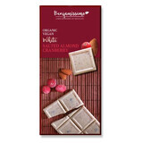 Chocolate blanco ecológico con almendras saladas y cerezas, 70 g, Benjamissimo