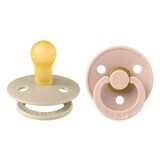 Set 2 suzete cu tetina rotunda Colour Latex, +0 luni, Vanilla - Blush, Bibs