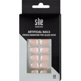 S-he color&amp;style Uñas artificiales rosa francés con pegamento aplicado, 1 Set