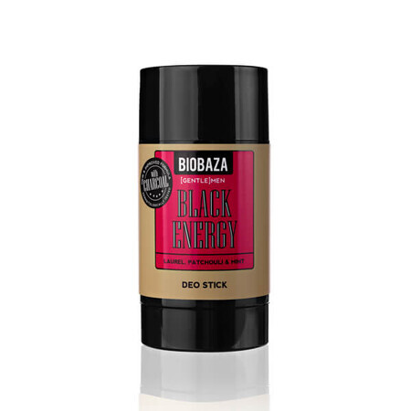 Desodorante natural en barra para hombre sin aluminio con carbón activo y menta, BLACK ENERGY, Biobaza, 50 ml