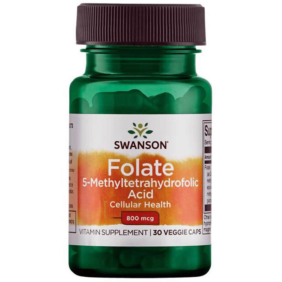 Acido folico 800 mcg di folato, 30 capsule, Swanson