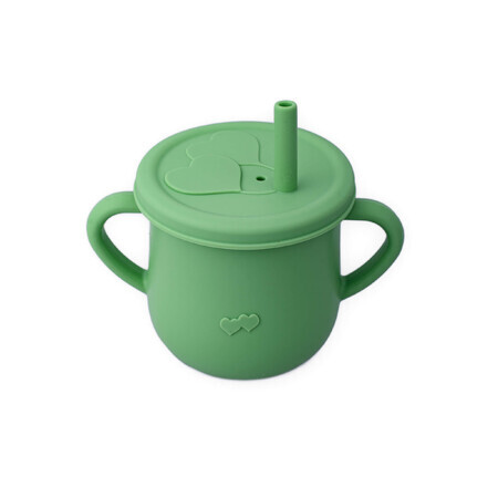 Silicone mug with handles and straw, Pale Green, 200 ml, Oaki