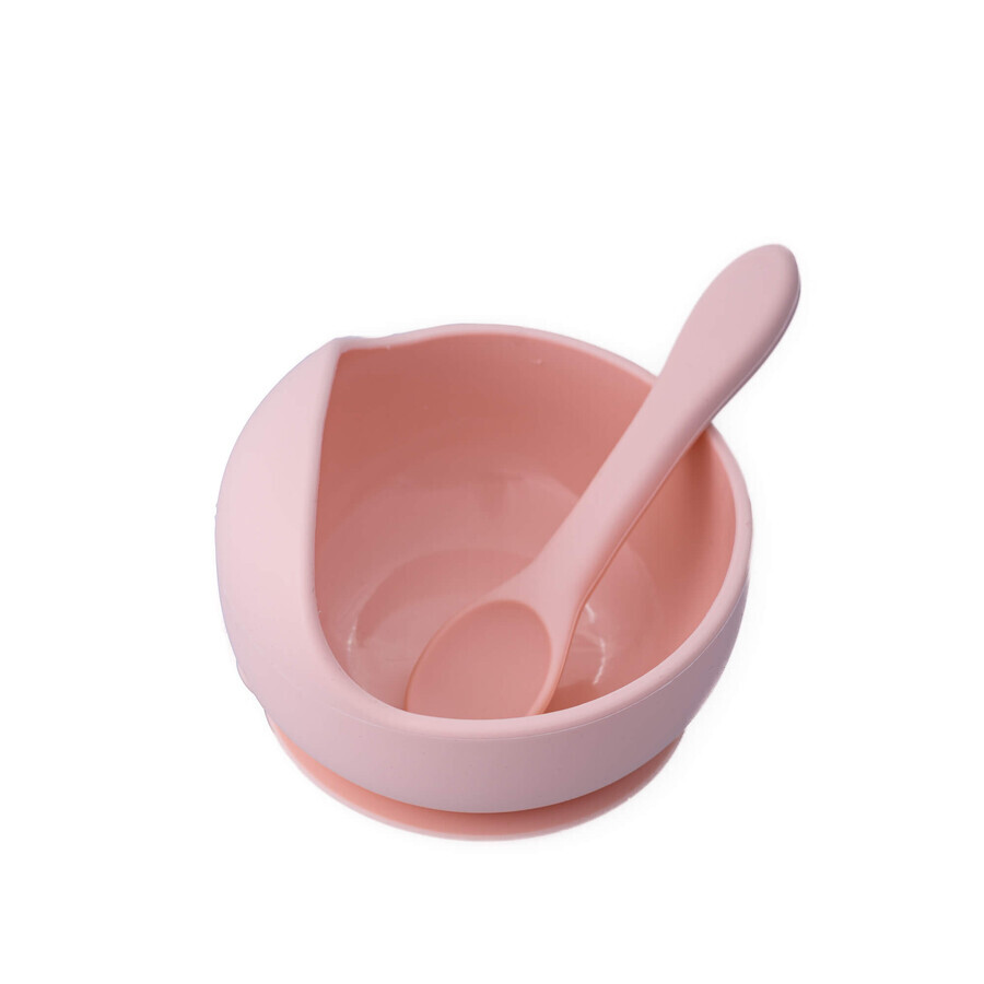 Bol avec ventouse et cuillère en silicone, Pink Pal, Oaki