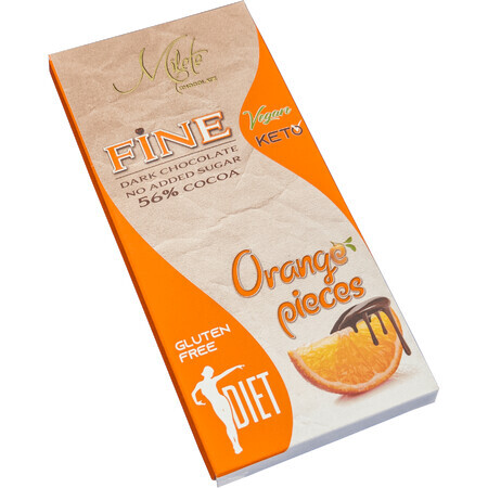 Chocolate negro dietético con naranjas, 56% cacao, 80 g, Milete