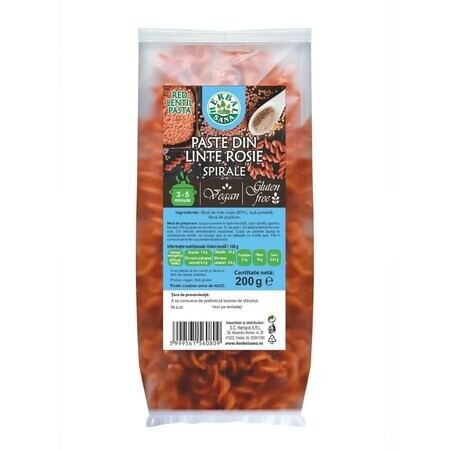 Pasta de lentejas rojas, espiral, 200 g, Herbal Sana