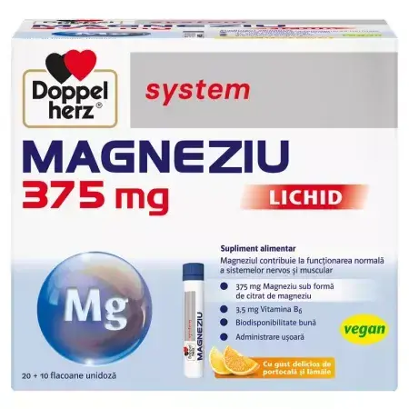 Sistema de magnesio líquido, 375 mg, 30 viales, Doppelherz (vegano)