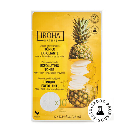 Tampons exfoliants pour le visage avec 1% AHA 1% PHA et ananas, 10 pièces, Iroha