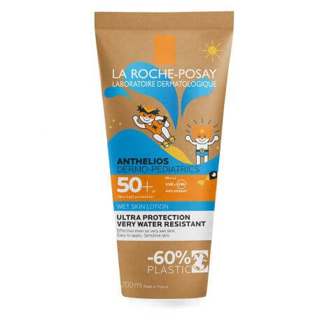 La Roche-Posay Anthelios Dermo-Pediatrics Loción para la piel húmeda con protección solar FPS 50+ para el cuerpo Eco Tubo, 200 ml