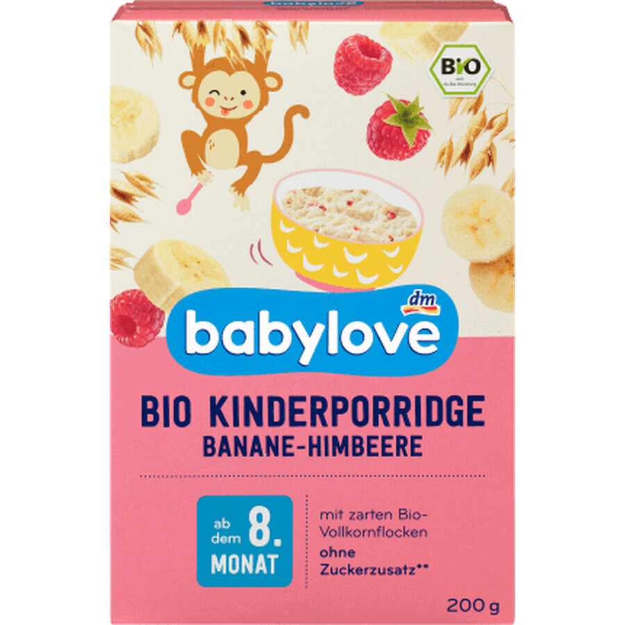 Babylove 8e maand banaan en frambozen haverpap, 200 g