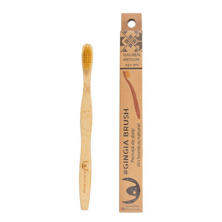 Brosse à dents en bambou, 15+ ans, moyenne, jaune, 1 pièce, Gingia