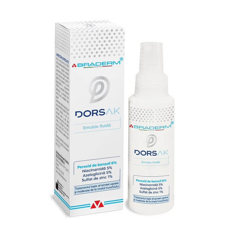 Dorsak emulsión fluida spray para acné troncular, 100 ml, Braderm