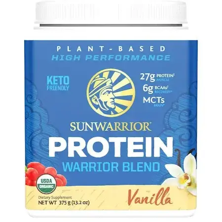 Sunwarrior Plant-Based Organic Protein, Proteína orgánica vegana con sabor a vainilla, 375 g