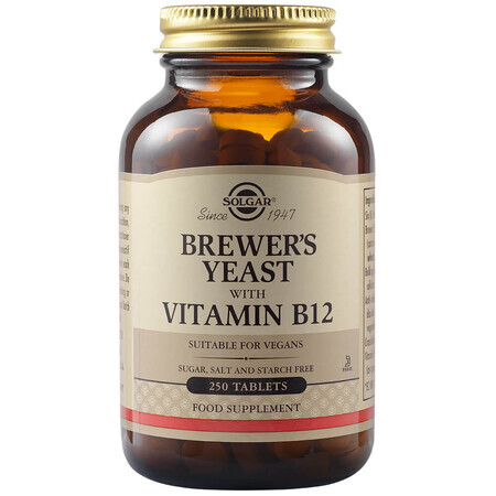 Levadura de cerveza con vitamina B12 500 mg Levadura de cerveza, 250 comprimidos, Solgar