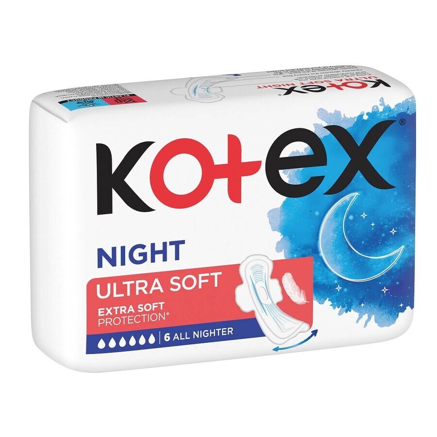 Compresas de noche Ultra Soft, 6 unidades, Kotex