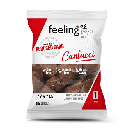 Galletas Cantucci bajas en carbohidratos con cacao, 50 g, Feeling Ok