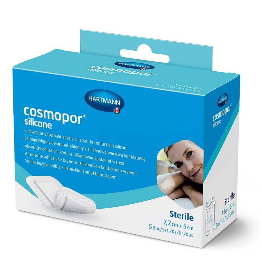 Cosmopor Toppe autoadesive in silicone, 7,2 x 5 cm, 5 pezzi, Hartmann