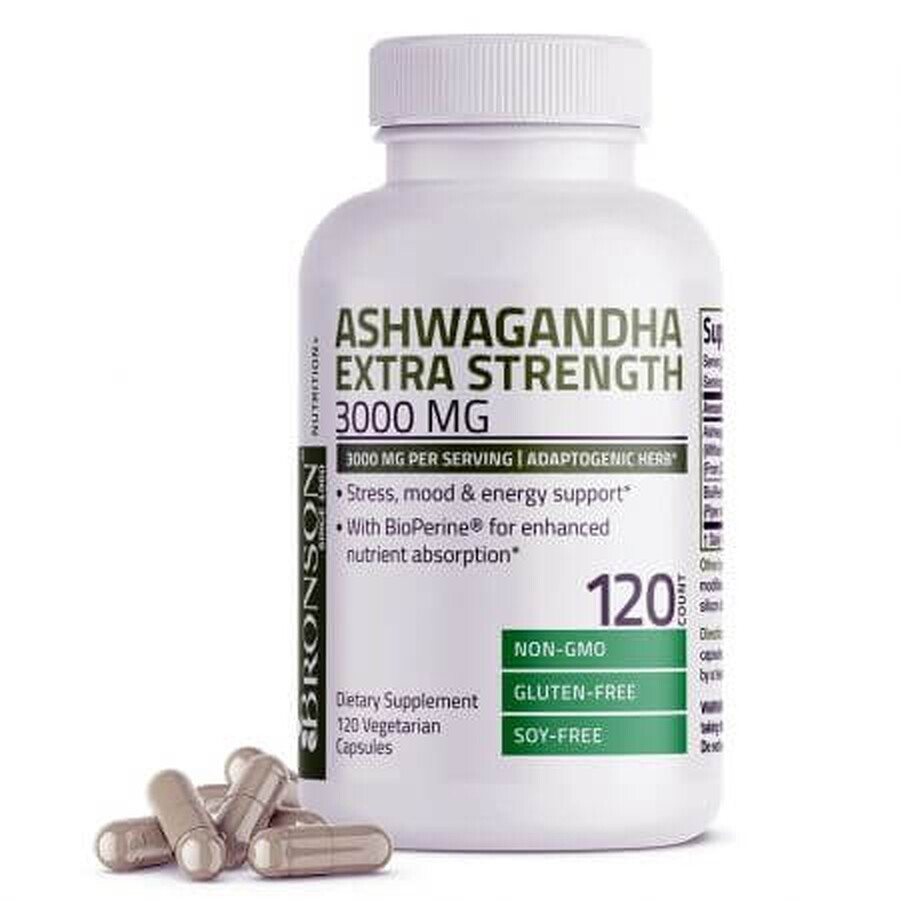 Ashwagandha 3000 mg con Bioperine, 120 cápsulas, Laboratorios Bronson