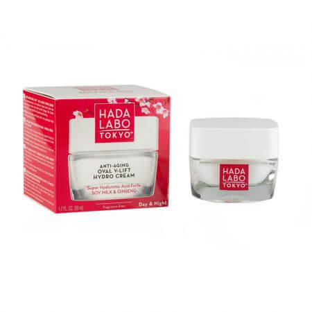 Crema antiedad de día y de noche con ácido hialurónico superforte, leche de soja y ginseng, 50 ml, Hada Labo Tokio