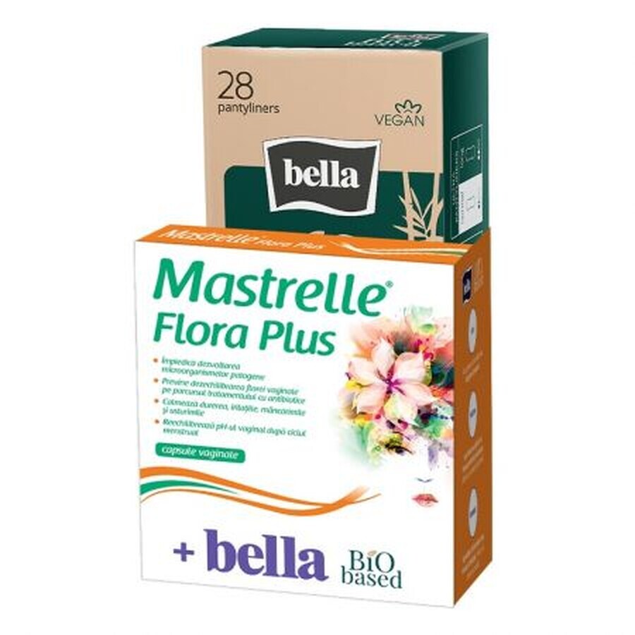 Mastrelle Flora Plus, 10 cápsulas vaginales, Fiterman Pharma + Bio Based Absorbente Diario Normal, 28 piezas, Bella