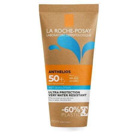 La Roche-Posay Anthelios Loción Pieles Mojadas con FPS 50+ Protección Solar Corporal Eco Tubo, 200 ml