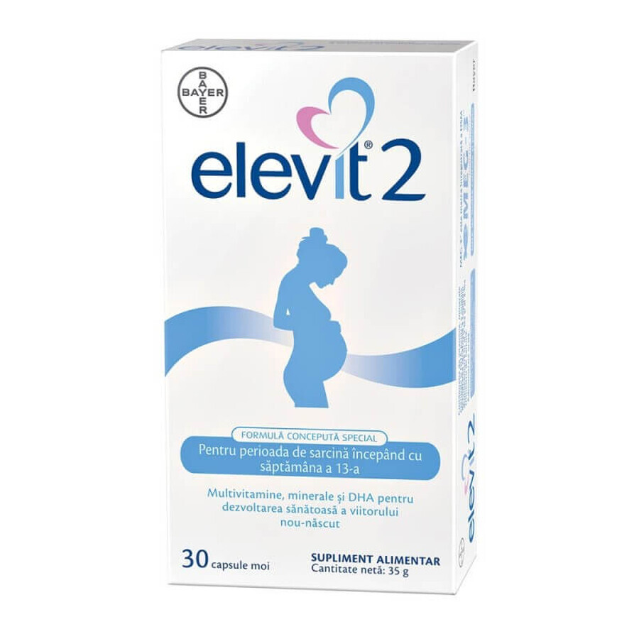 Elevit 2, Multivitaminas para el embarazo - 2º y 3er trimestre del embarazo, 30 cápsulas, Bayer