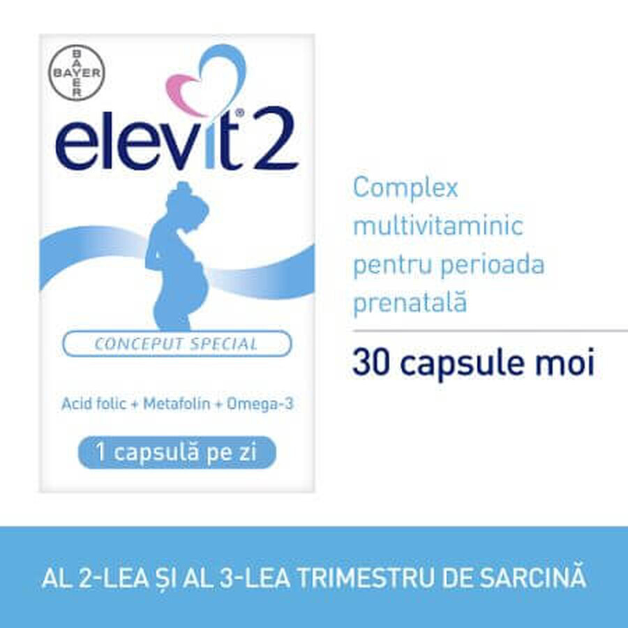 Elevit 2 Complément Multivitaminé 2ème & 3ème trimestre de grossesse, 30 gélules, Bayer