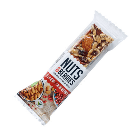 Barrita crujiente ecológica con nueces, almendras y cerezas, 30 g, Nutsandberries