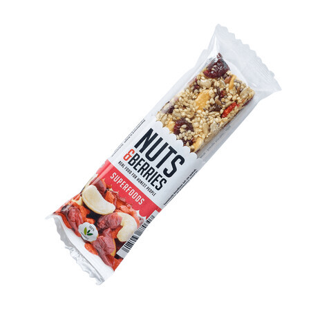 Barrita crujiente de Superalimentos Ecológicos con nueces, physalis y goji, 40 g, Nutsandberries