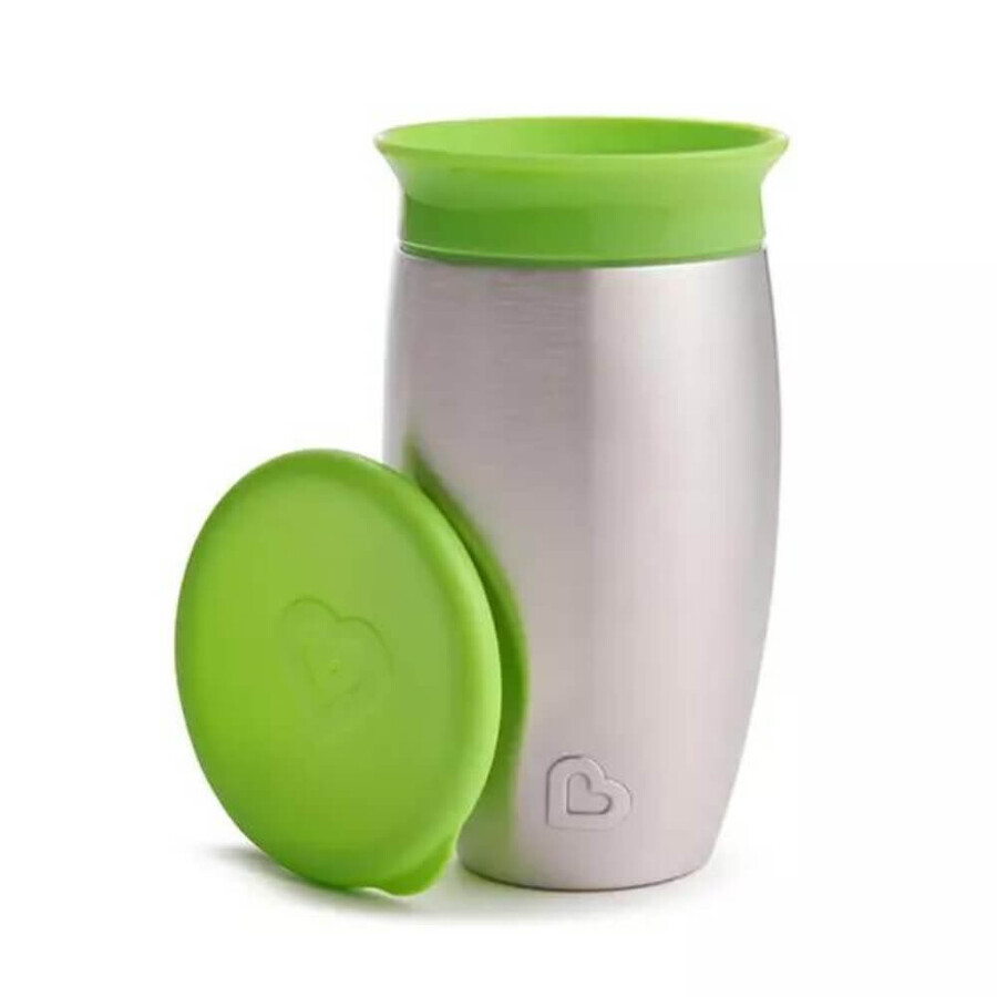 Vaso de entrenamiento Miracle 360 de acero inoxidable, +12 meses, Verde, 296 ml, Munchkin