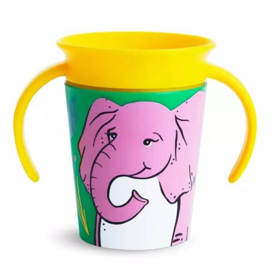 Vaso entrenador Miracle 360 Wildlove con asas, +6 meses, Elefante, 177 ml, Munchkin