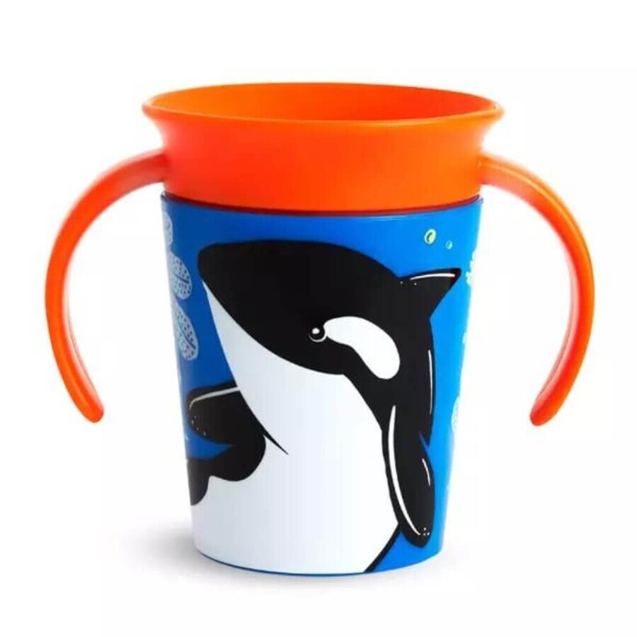 Vaso entrenador Miracle 360 Wildlove con asas, +6 meses, Orca Whale, 177 ml, Munchkin