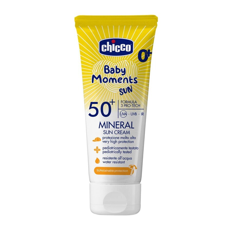 Crème solaire avec minéraux SPF 50+ Baby Moments, 0 mois+, 75 ml, Chicco