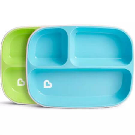 Set de 2 platos compartimentados Splash, Azul/Verde, Munchkin