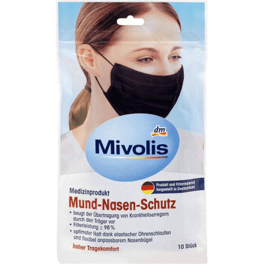 Mivolis Medical mascarilla bucal para adultos (negra), 10 piezas