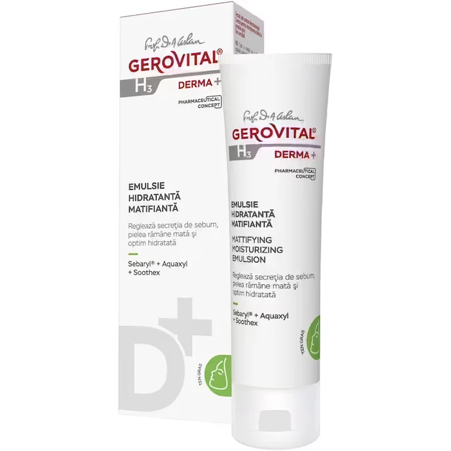 Gerovital H3 Derma+ hydraterende matterende emulsie voor de vette huid, 50 ml, Farmec