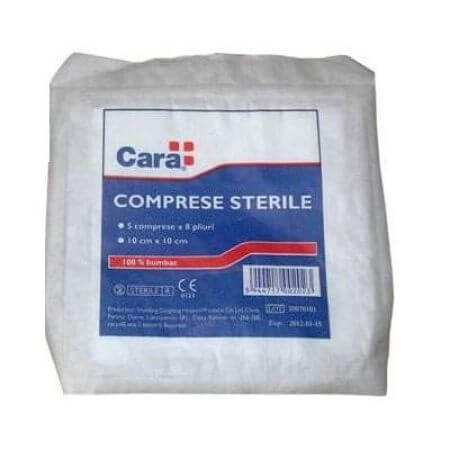 Steriele kompressen, 10x10 cm, 5 kompressen x 8 vouwen, Cara