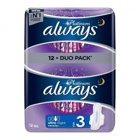 Always Platinum Ultra Noche Absorbente, 12 unidades, P&amp;G