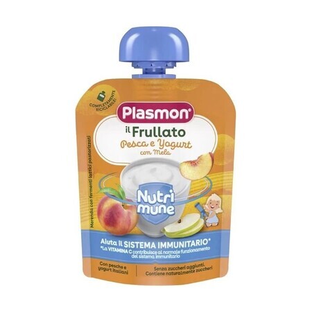 Batido de melocotón, manzana y yogur, + 6 meses, 85 g, Plasmon