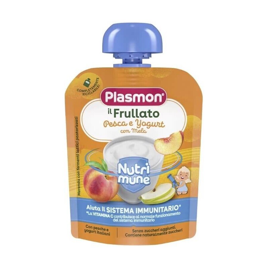 Batido de melocotón, manzana y yogur, + 6 meses, 85 g, Plasmon