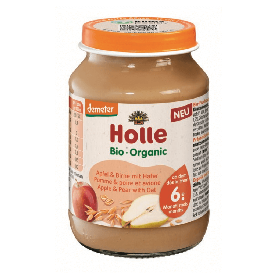 Puré de manzana y pera con avena, 190 gr, Holle Baby