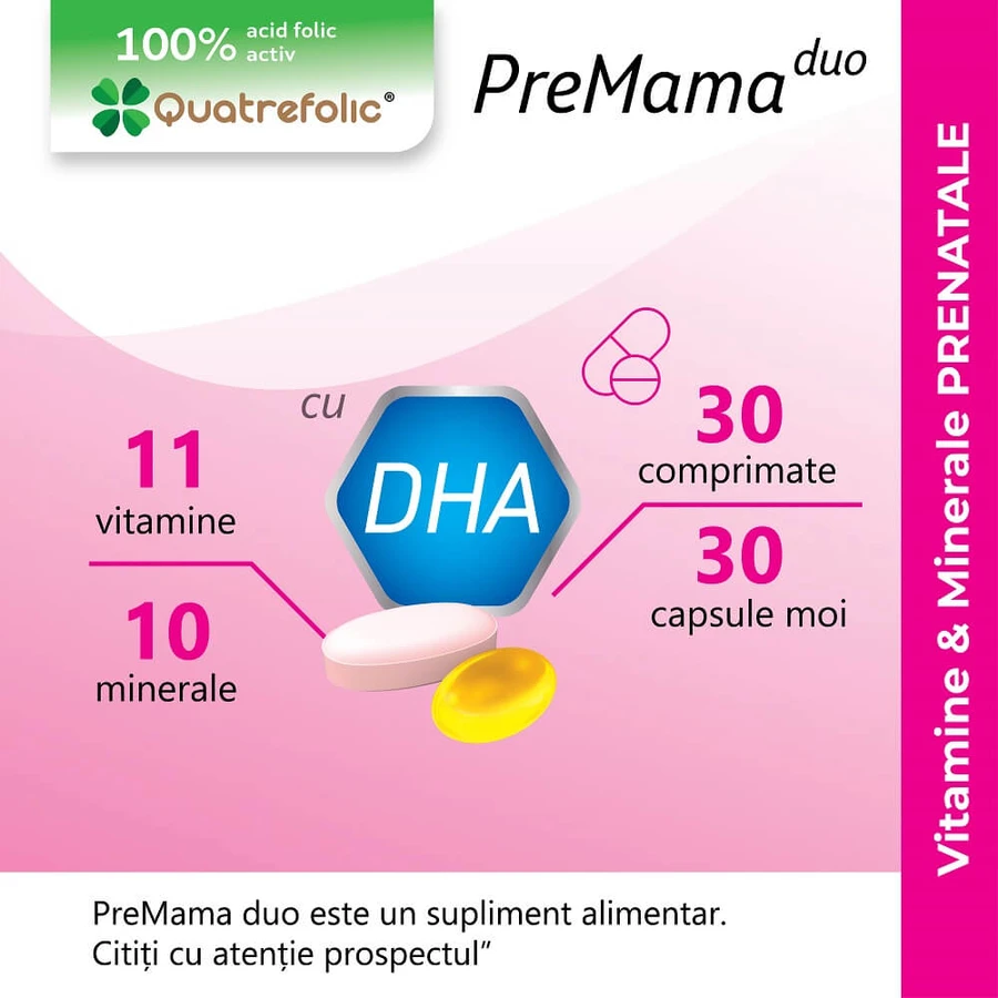 Complexe multivitaminé PreMama Duo, 30 comprimés, Alkaloid