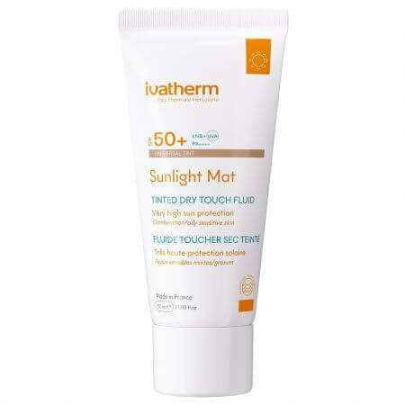 Crema protectie solara SPF50+ Sunlight Mat Tinted Dry Touch, 50 ml, Ivatherm