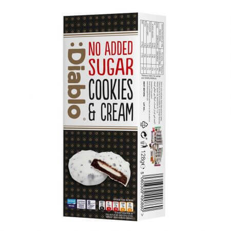 Galletas sin azúcar con cobertura de chocolate blanco y relleno de nata montada, 128 g, Diablo