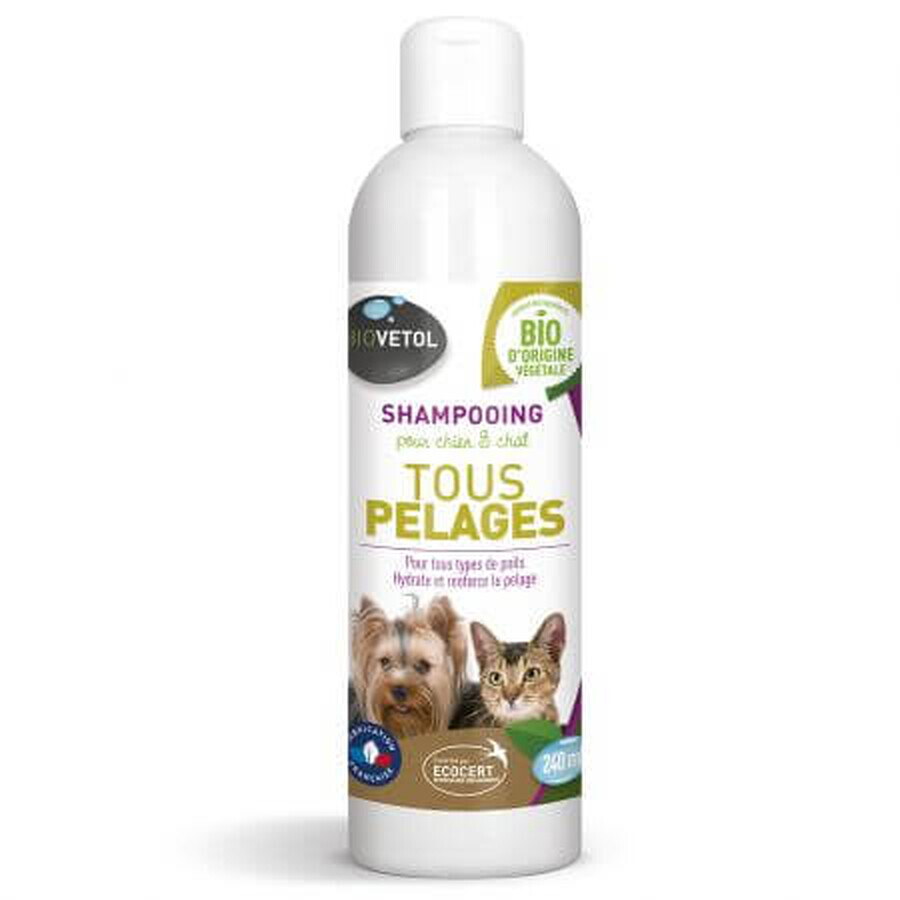 Champú ecológico para todo tipo de pelaje para perros y gatos, 240 ml, Biovetol