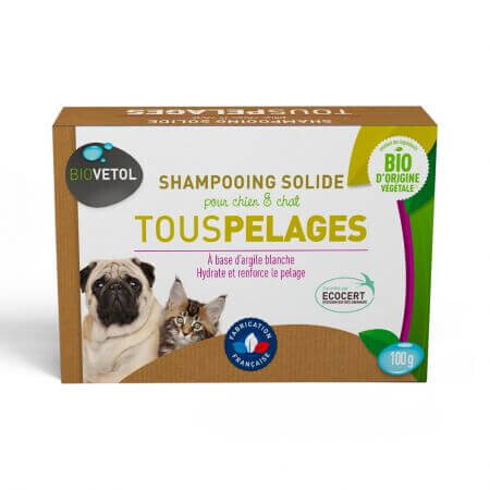 Champú sólido ecológico para todo tipo de pelaje de perros y gatos, 100 g, Biovetol