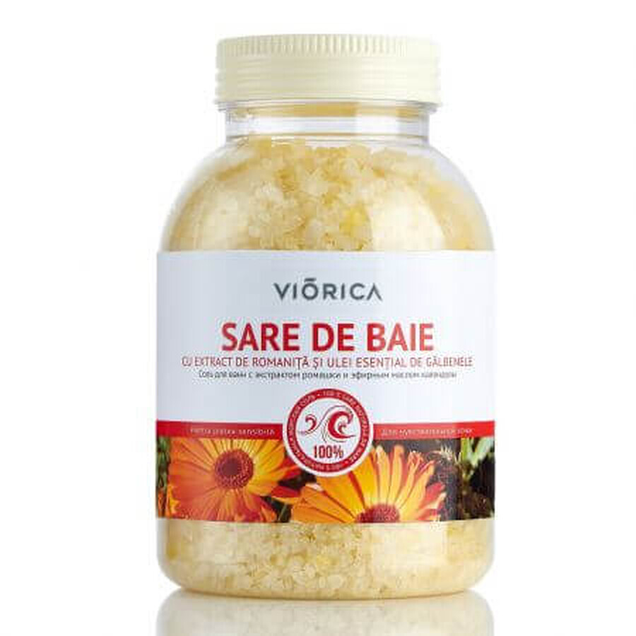 Sal de baño con extracto de romanita y aceite esencial de caléndula, 1000 g, Viorica