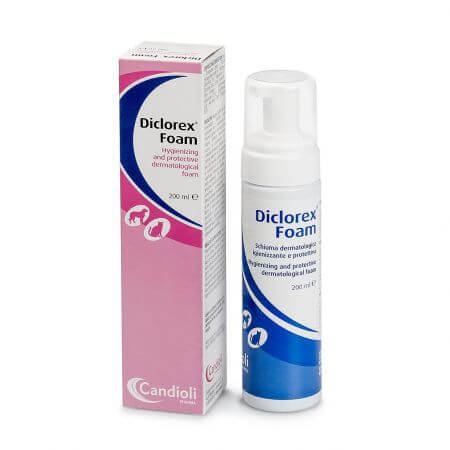 Espuma dermatológica higienizante y protectora para perros y gatos Diclorex Espuma, 200 ml, Candioli